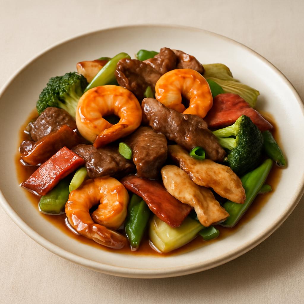 Four Season Shrimp, chicken, roast pork and beef w. Chinese vegetables — Chung Wah Restaurant Baltimore