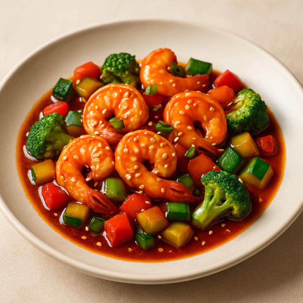 Sesame Shrimp Prawns w. diced vegetables in spicy ginger sauce. — Chung Wah Restaurant Baltimore